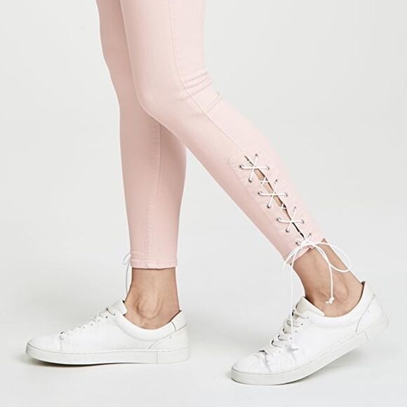 NWT Hudson Jeans High Rise Barbara in Pink Dusty Rose with Lace-up Ankle Detail - Picture 1 of 13